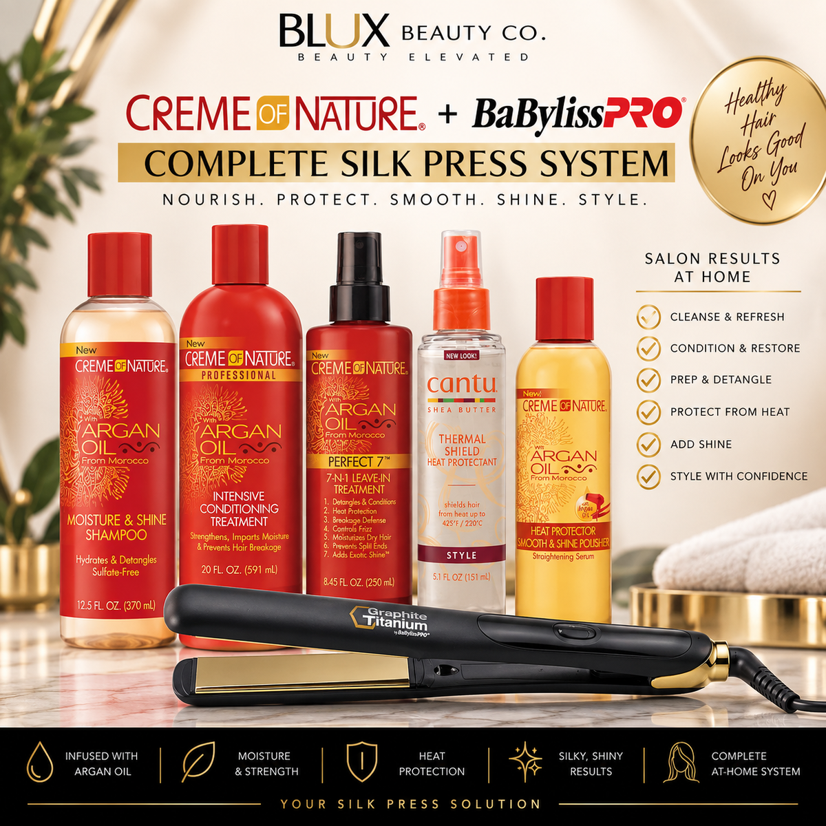 Creme of Nature Argan + BaBylissPRO Complete Silk Press System